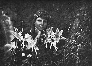 A purported photo of the Cottingley Fairies